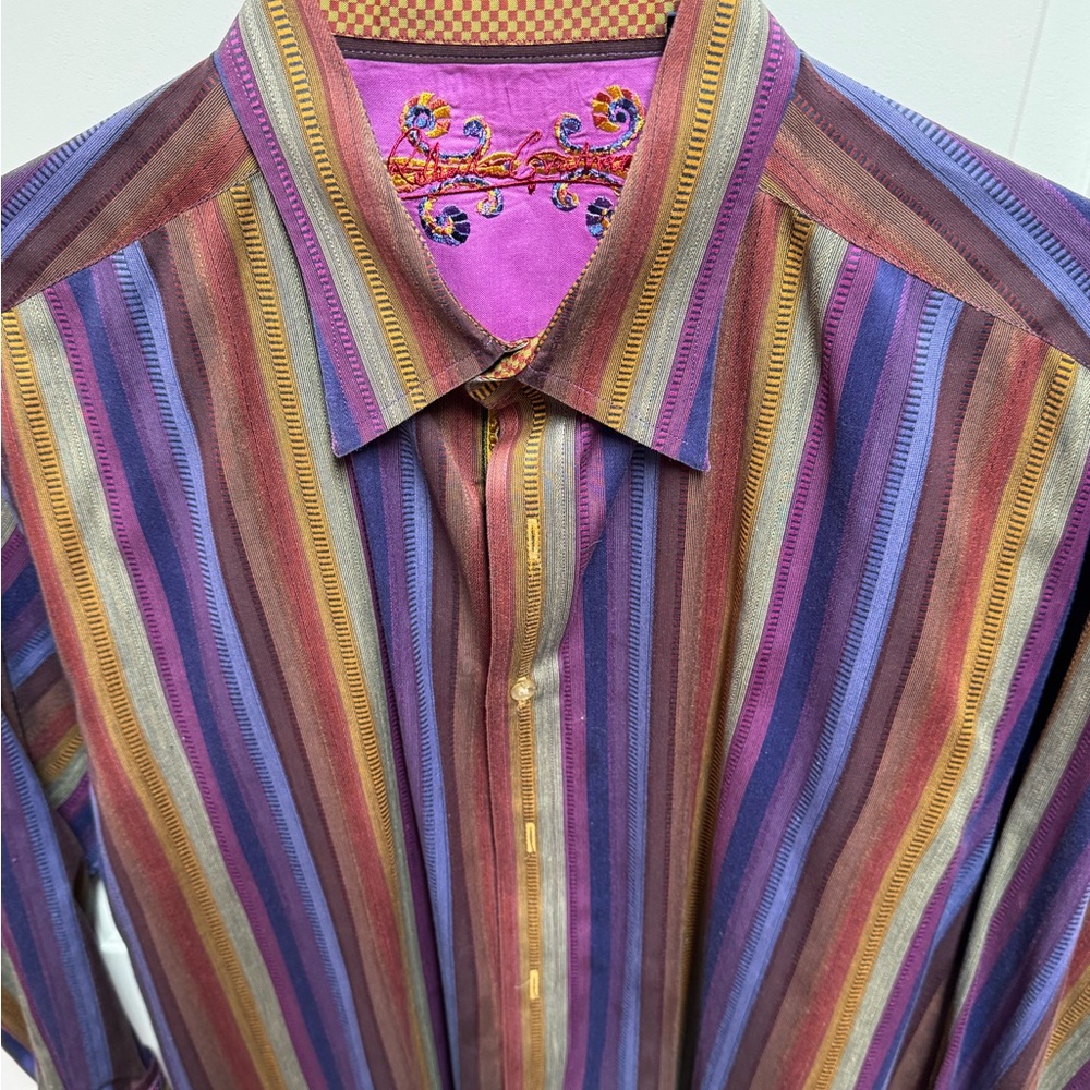 Robert Graham Purple and Pink Dress Shirt with Striking Stripes
